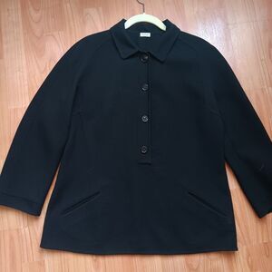 Agnona Women's Wool Silk Black Half Button Collared Pullover Jacket Size 48 EU